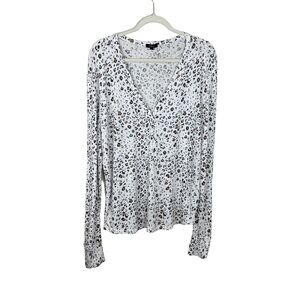 Rails Jourdan White Mocha Leopard Linen Blend Henley Top